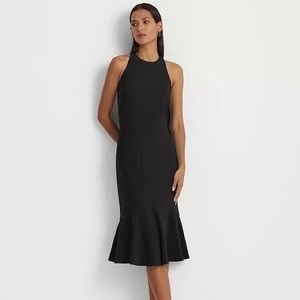 Ralph Lauren Black Petite Dress Flounced Hem NWT